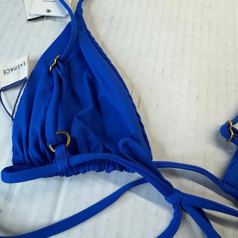 L*Space Pointelle Rib Brittany Bikini Top Royal Blue Triangle Swimwear NWT Small